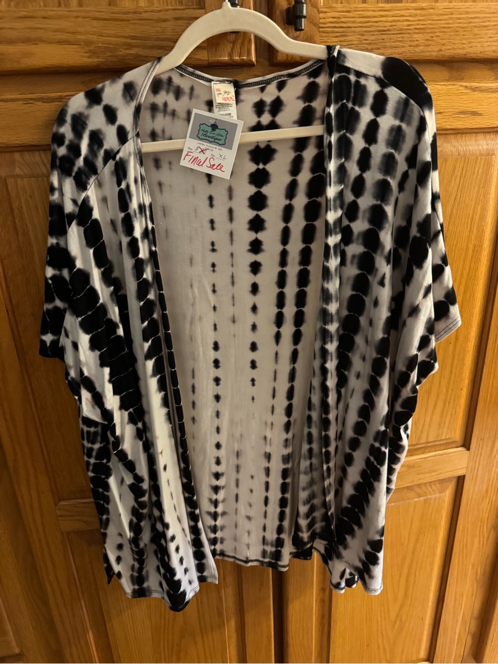 7th Ray Black & White Tie-Dye Open Front Tunic